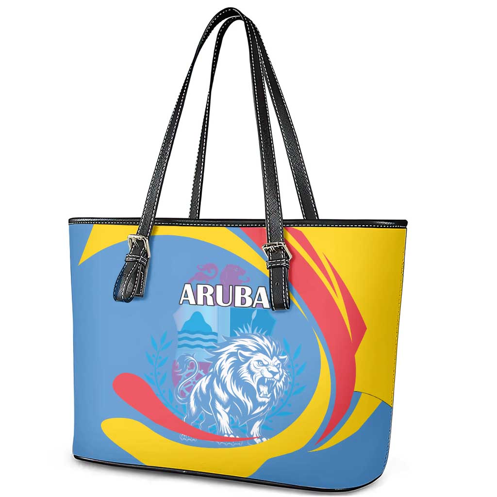 Aruba Lion Roaring Leather Tote Bag With Coat Of Arms - Wonder Print Shop