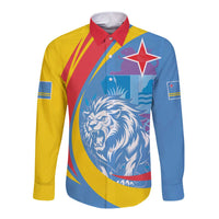 Aruba Lion Roaring Long Sleeve Button Shirt With Coat Of Arms - Wonder Print Shop