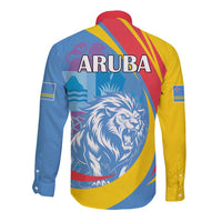 Aruba Lion Roaring Long Sleeve Button Shirt With Coat Of Arms - Wonder Print Shop