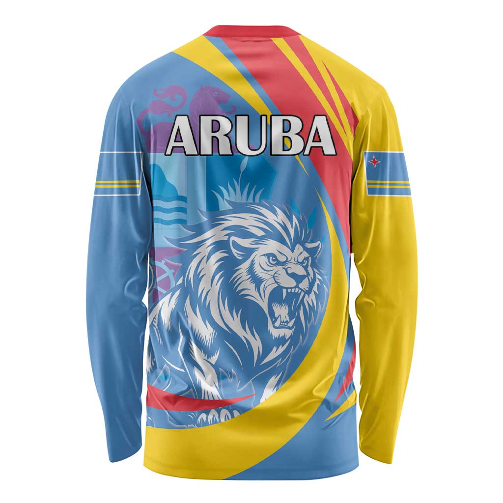 Aruba Lion Roaring Long Sleeve Shirt With Coat Of Arms - Wonder Print Shop