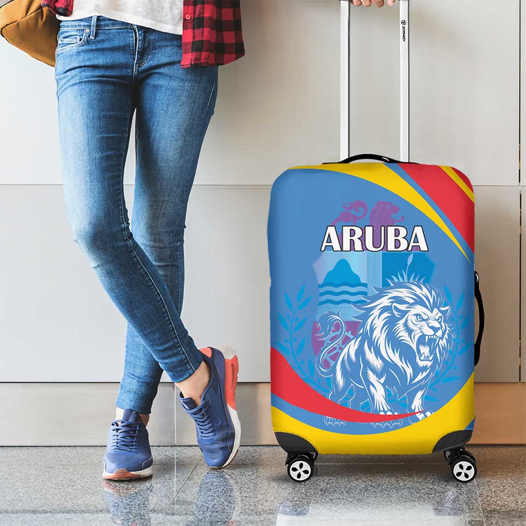 Aruba Lion Roaring Luggage Cover With Coat Of Arms - Wonder Print Shop