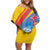 Aruba Lion Roaring Off Shoulder Short Dress With Coat Of Arms - Wonder Print Shop