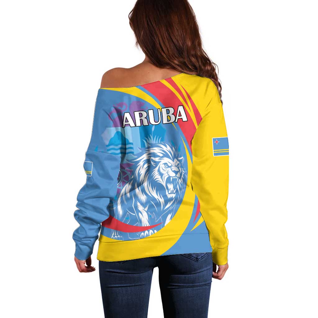 Aruba Lion Roaring Off Shoulder Sweater With Coat Of Arms - Wonder Print Shop