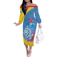 Aruba Lion Roaring Off The Shoulder Long Sleeve Dress With Coat Of Arms - Wonder Print Shop