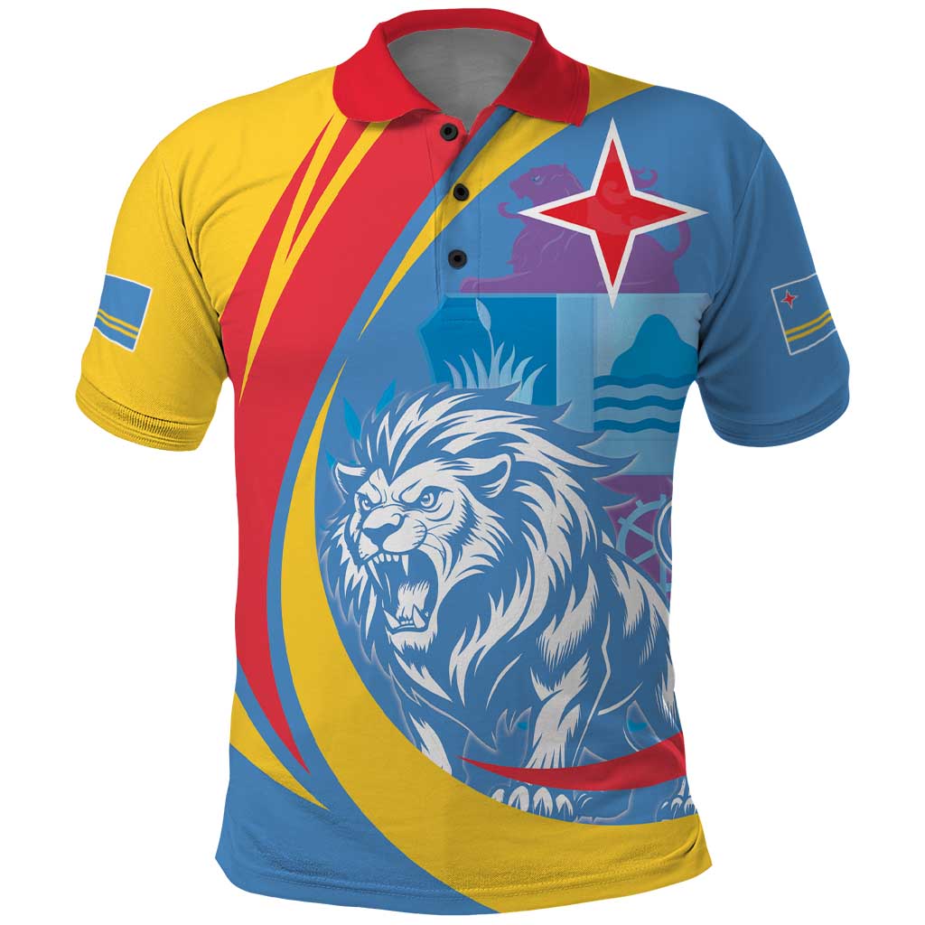 Aruba Lion Roaring Polo Shirt With Coat Of Arms - Wonder Print Shop