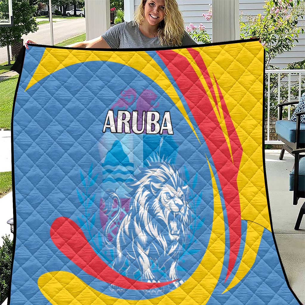Aruba Lion Roaring Quilt With Coat Of Arms - Wonder Print Shop