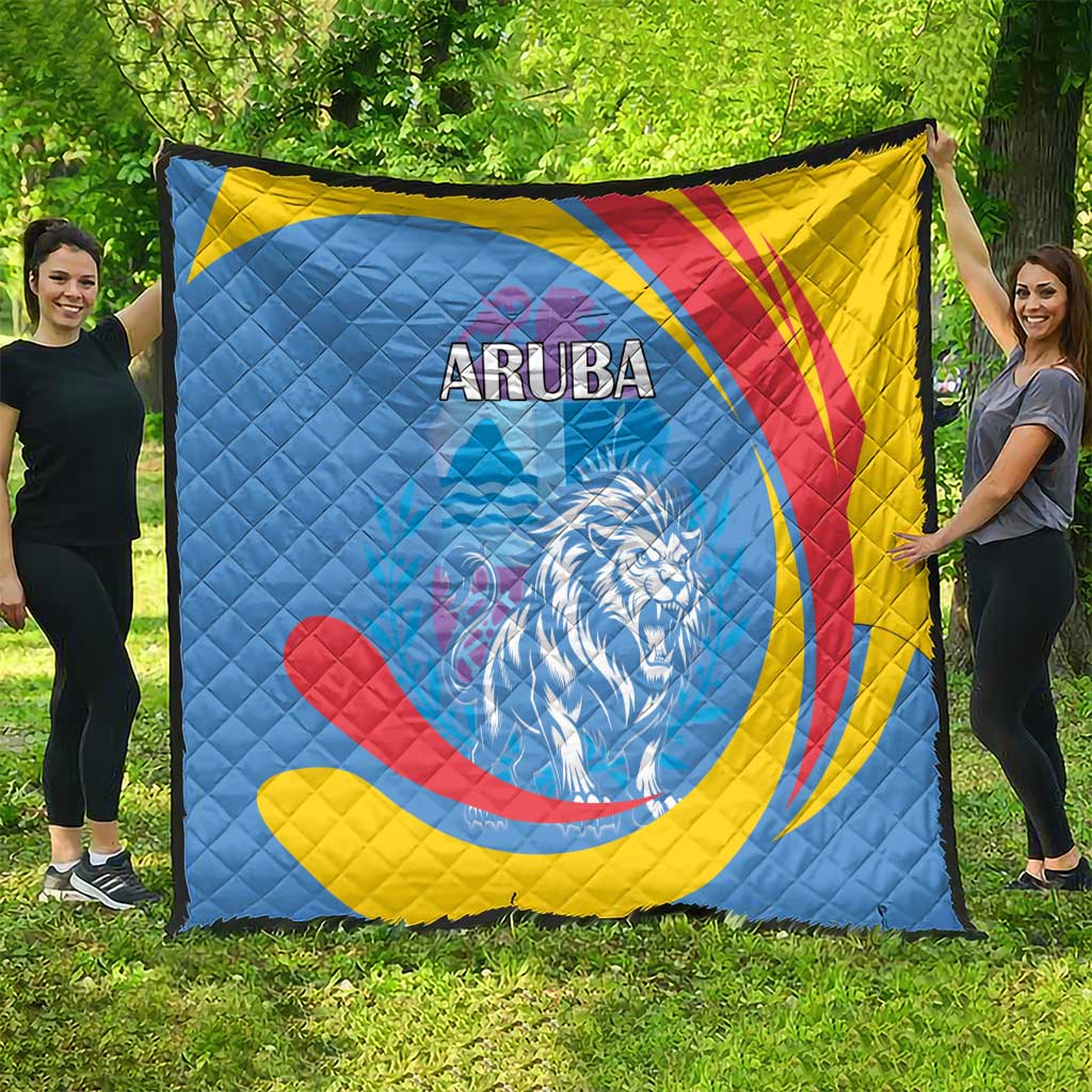 Aruba Lion Roaring Quilt With Coat Of Arms - Wonder Print Shop