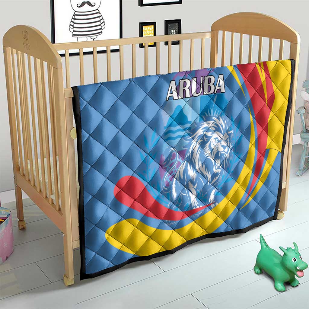 Aruba Lion Roaring Quilt With Coat Of Arms - Wonder Print Shop