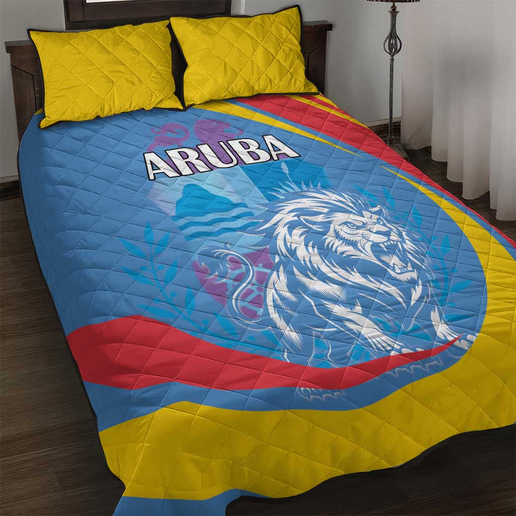 Aruba Lion Roaring Quilt Bed Set With Coat Of Arms - Wonder Print Shop