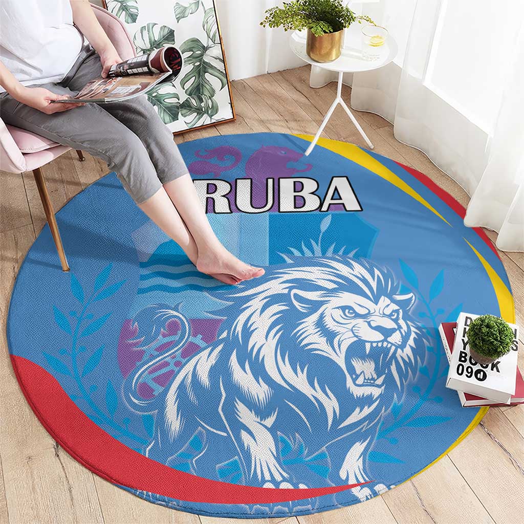 Aruba Lion Roaring Round Carpet With Coat Of Arms