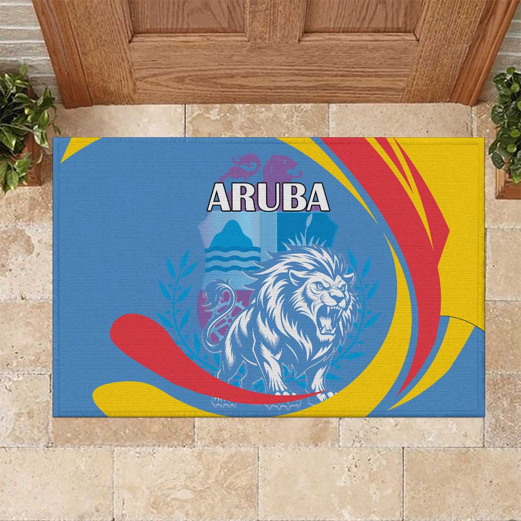Aruba Lion Roaring Rubber Doormat With Coat Of Arms - Wonder Print Shop