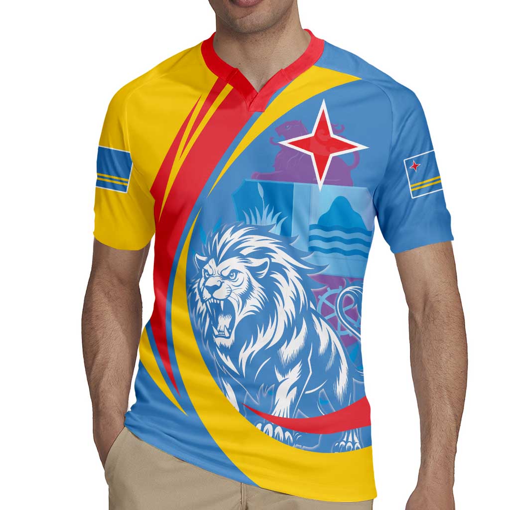 Aruba Lion Roaring Rugby Jersey With Coat Of Arms - Wonder Print Shop