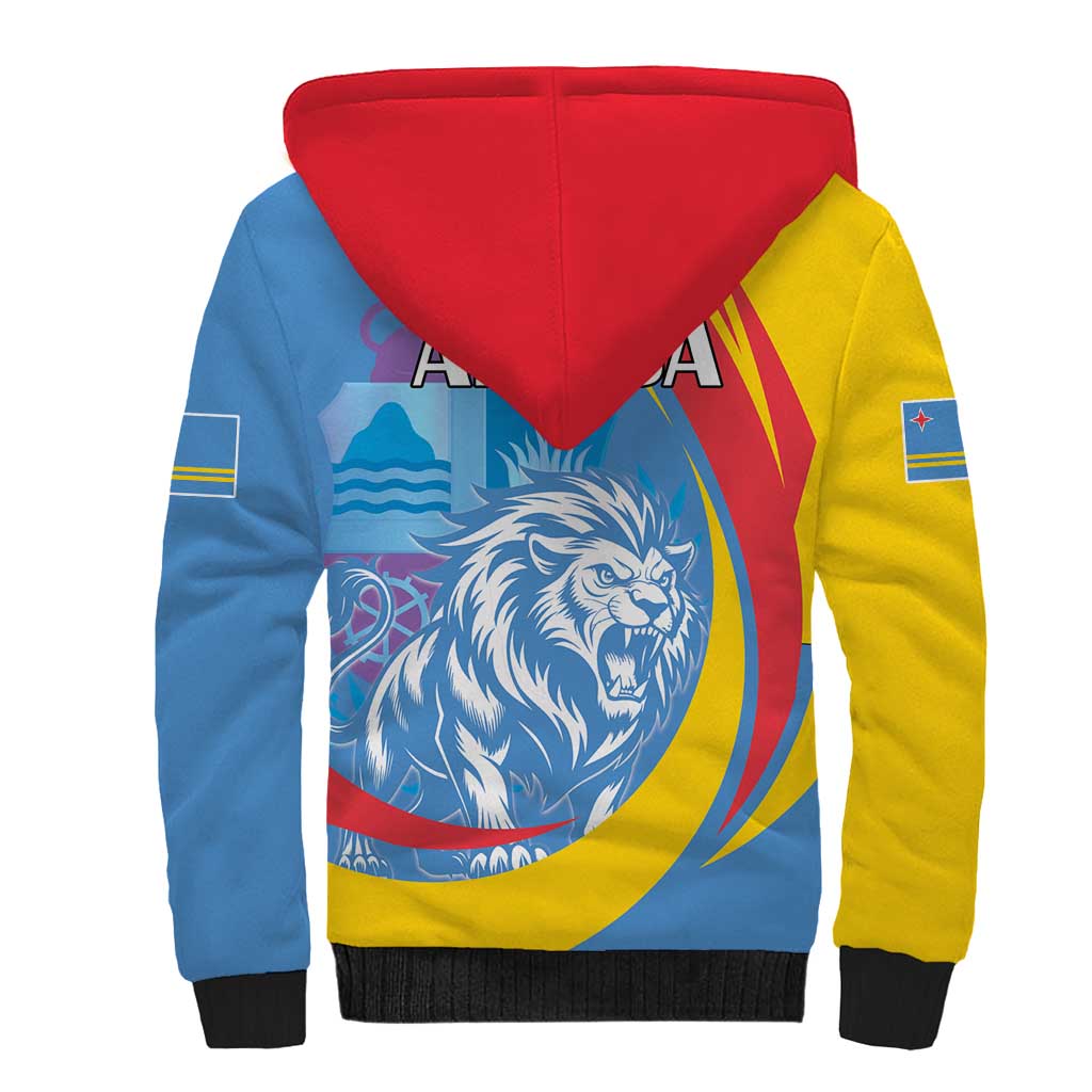 Aruba Lion Roaring Sherpa Hoodie With Coat Of Arms - Wonder Print Shop