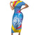 Aruba Lion Roaring Short Sleeve Bodycon Dress With Coat Of Arms - Wonder Print Shop