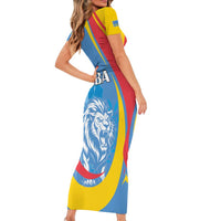 Aruba Lion Roaring Short Sleeve Bodycon Dress With Coat Of Arms - Wonder Print Shop