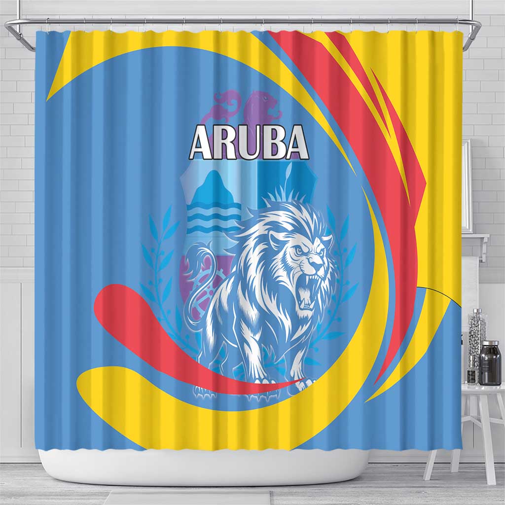 Aruba Lion Roaring Shower Curtain With Coat Of Arms