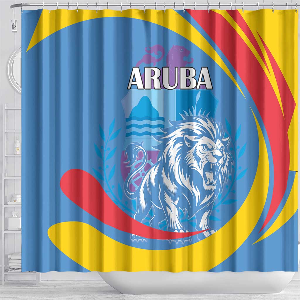 Aruba Lion Roaring Shower Curtain With Coat Of Arms