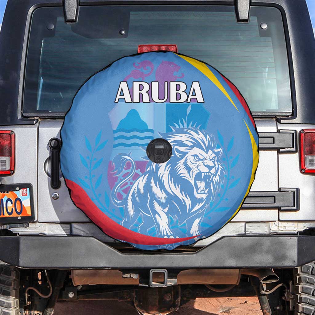 Aruba Lion Roaring Spare Tire Cover With Coat Of Arms - Wonder Print Shop
