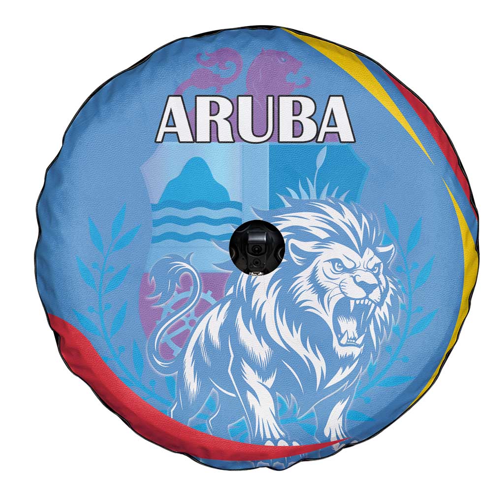 Aruba Lion Roaring Spare Tire Cover With Coat Of Arms - Wonder Print Shop