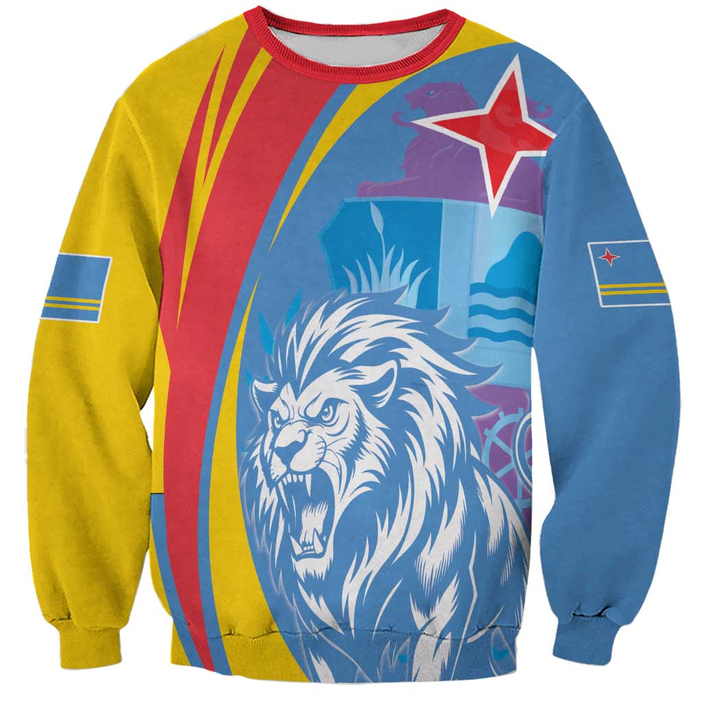 Aruba Lion Roaring Sweatshirt With Coat Of Arms - Wonder Print Shop