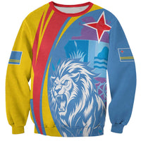Aruba Lion Roaring Sweatshirt With Coat Of Arms - Wonder Print Shop