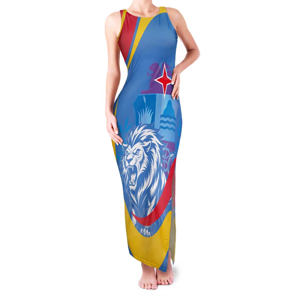 Aruba Lion Roaring Tank Maxi Dress With Coat Of Arms - Wonder Print Shop