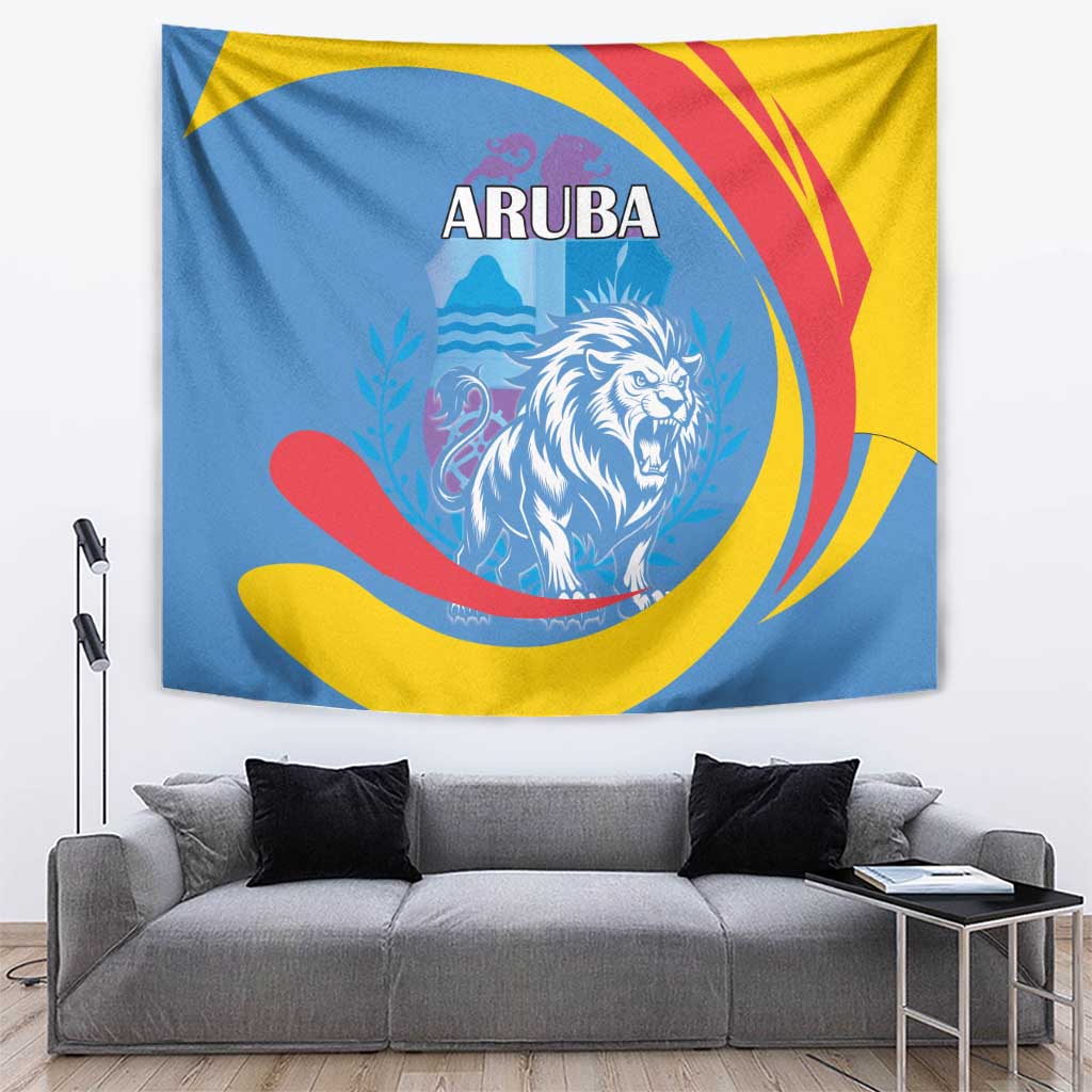 Aruba Lion Roaring Tapestry With Coat Of Arms - Wonder Print Shop