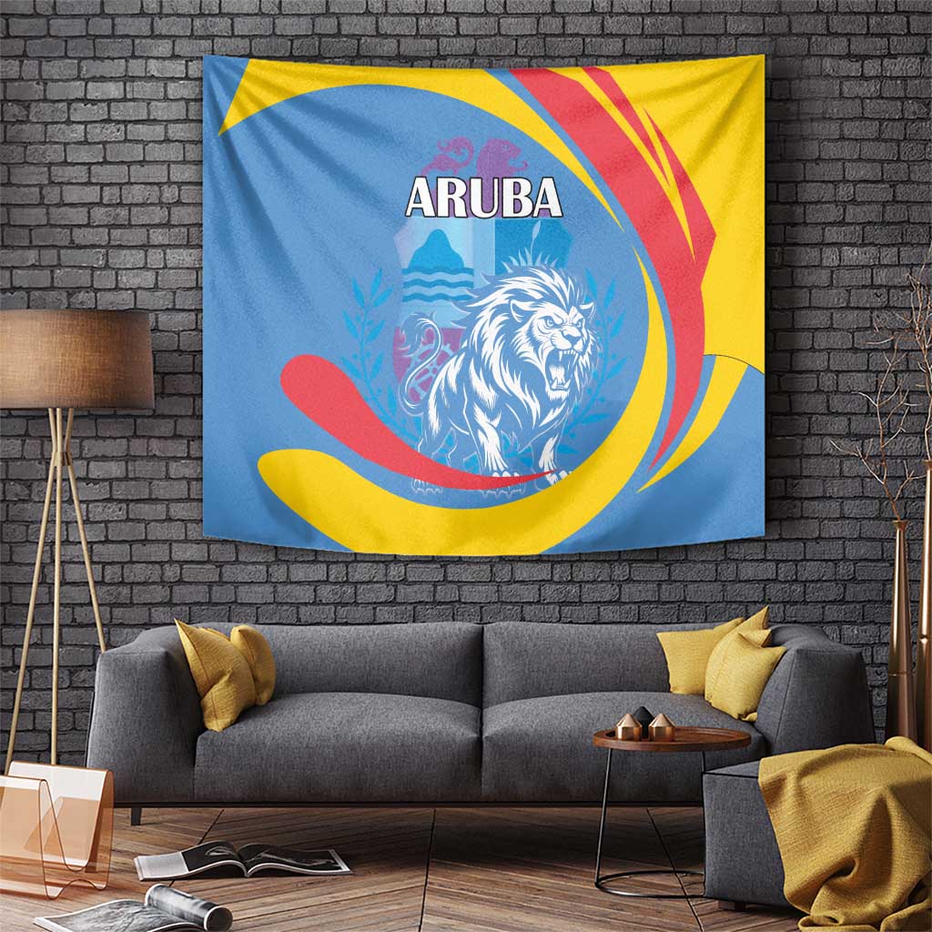 Aruba Lion Roaring Tapestry With Coat Of Arms - Wonder Print Shop