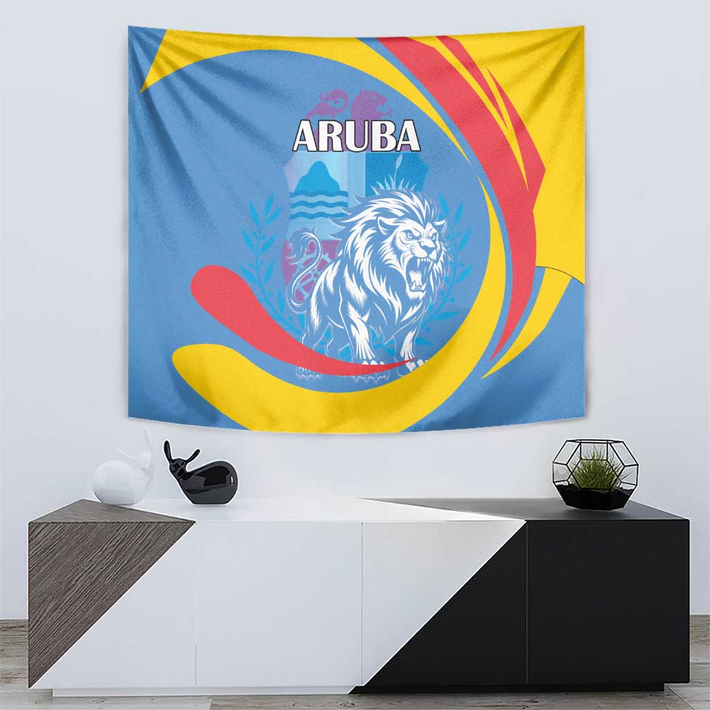 Aruba Lion Roaring Tapestry With Coat Of Arms - Wonder Print Shop