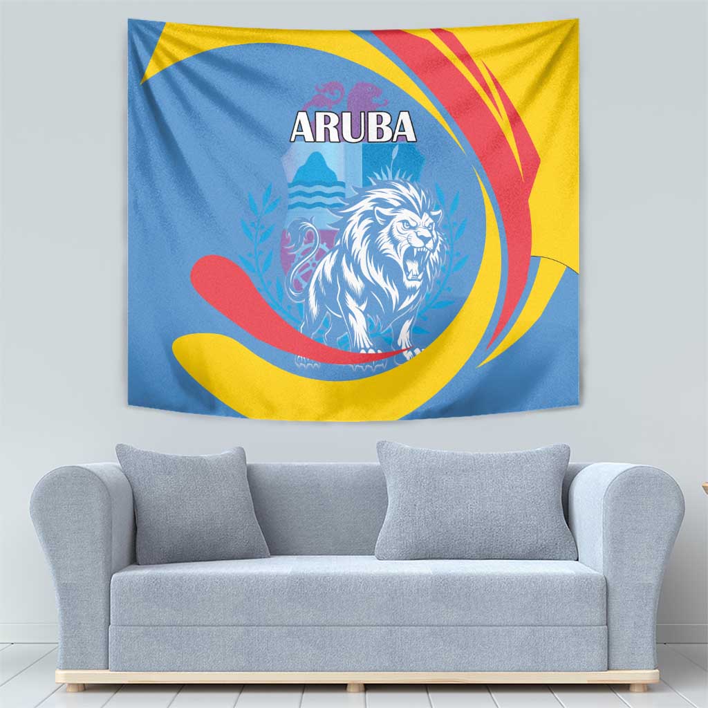 Aruba Lion Roaring Tapestry With Coat Of Arms - Wonder Print Shop