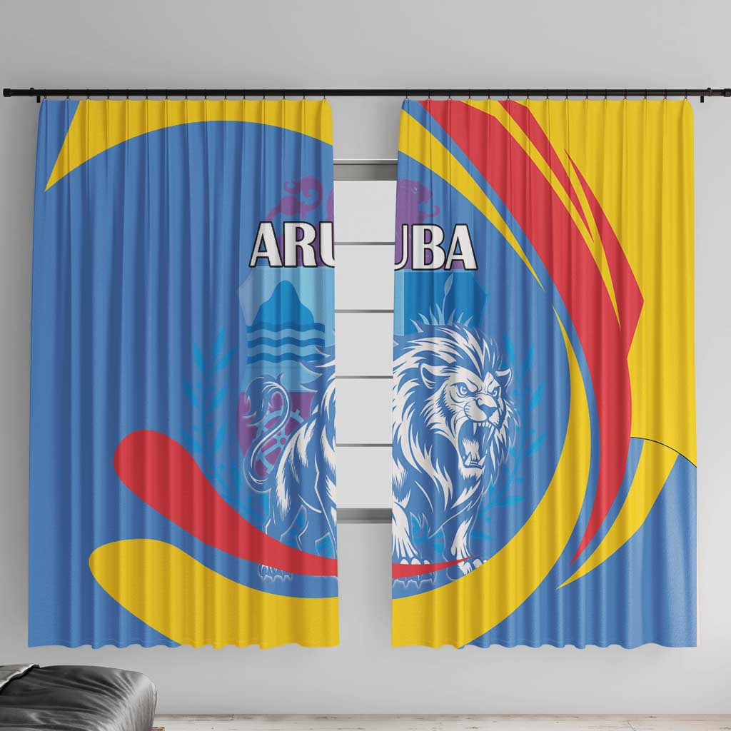 Aruba Lion Roaring Window Curtain With Coat Of Arms - Wonder Print Shop
