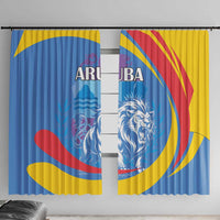 Aruba Lion Roaring Window Curtain With Coat Of Arms - Wonder Print Shop