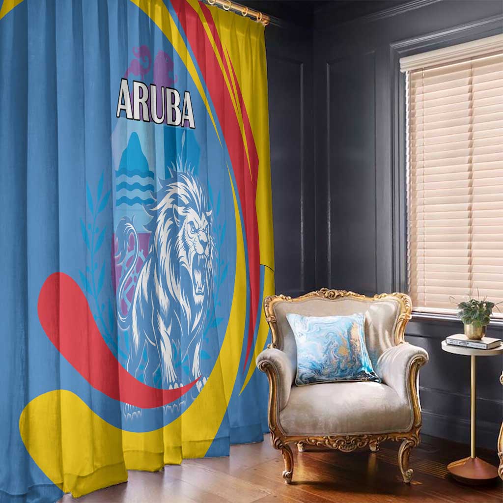 Aruba Lion Roaring Window Curtain With Coat Of Arms - Wonder Print Shop