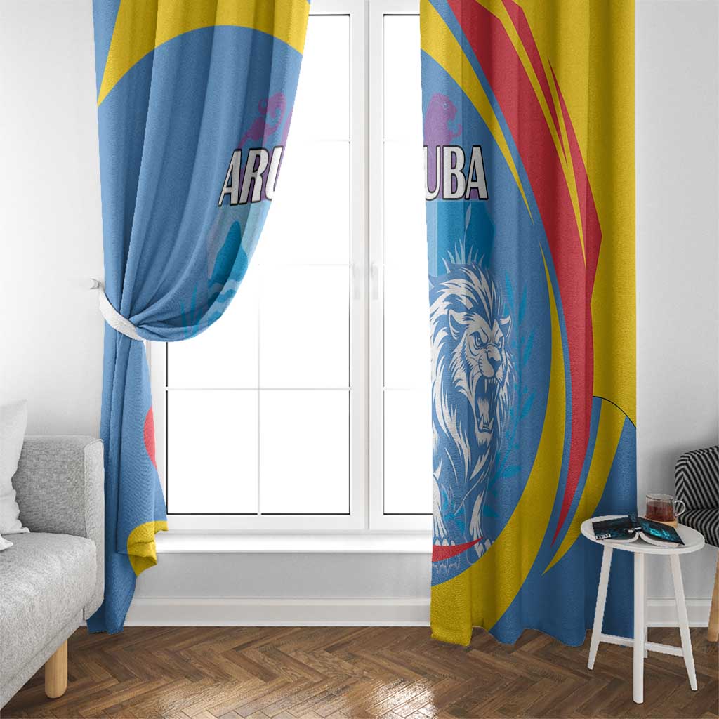Aruba Lion Roaring Window Curtain With Coat Of Arms - Wonder Print Shop
