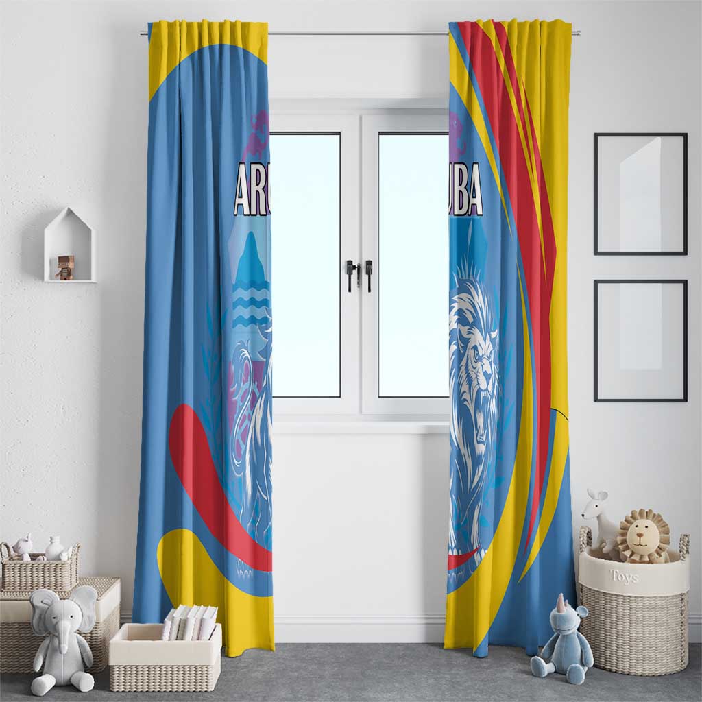 Aruba Lion Roaring Window Curtain With Coat Of Arms - Wonder Print Shop