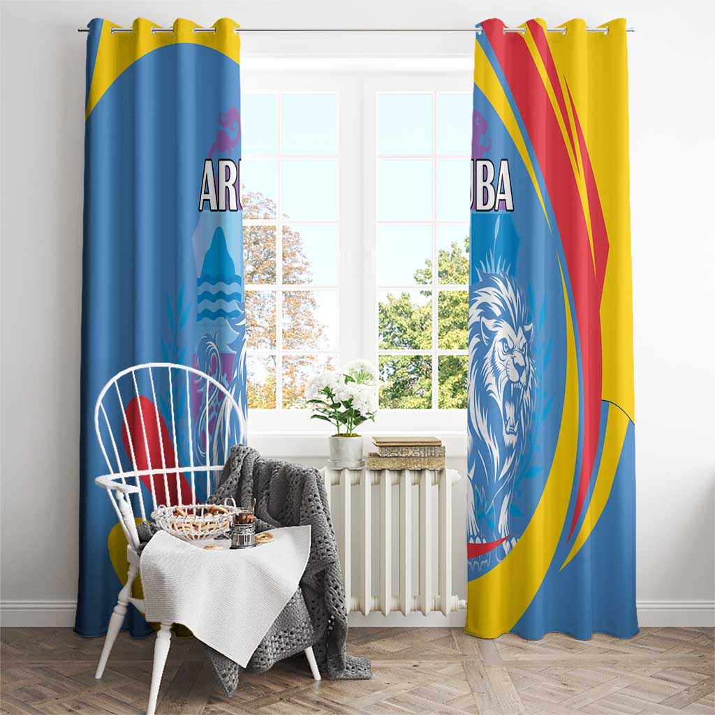 Aruba Lion Roaring Window Curtain With Coat Of Arms - Wonder Print Shop