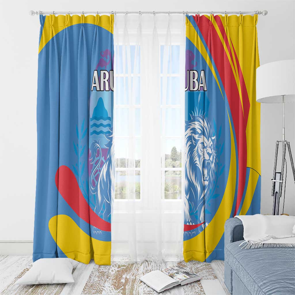 Aruba Lion Roaring Window Curtain With Coat Of Arms - Wonder Print Shop