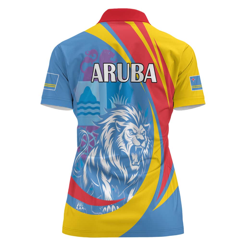 Aruba Lion Roaring Women Polo Shirt With Coat Of Arms - Wonder Print Shop