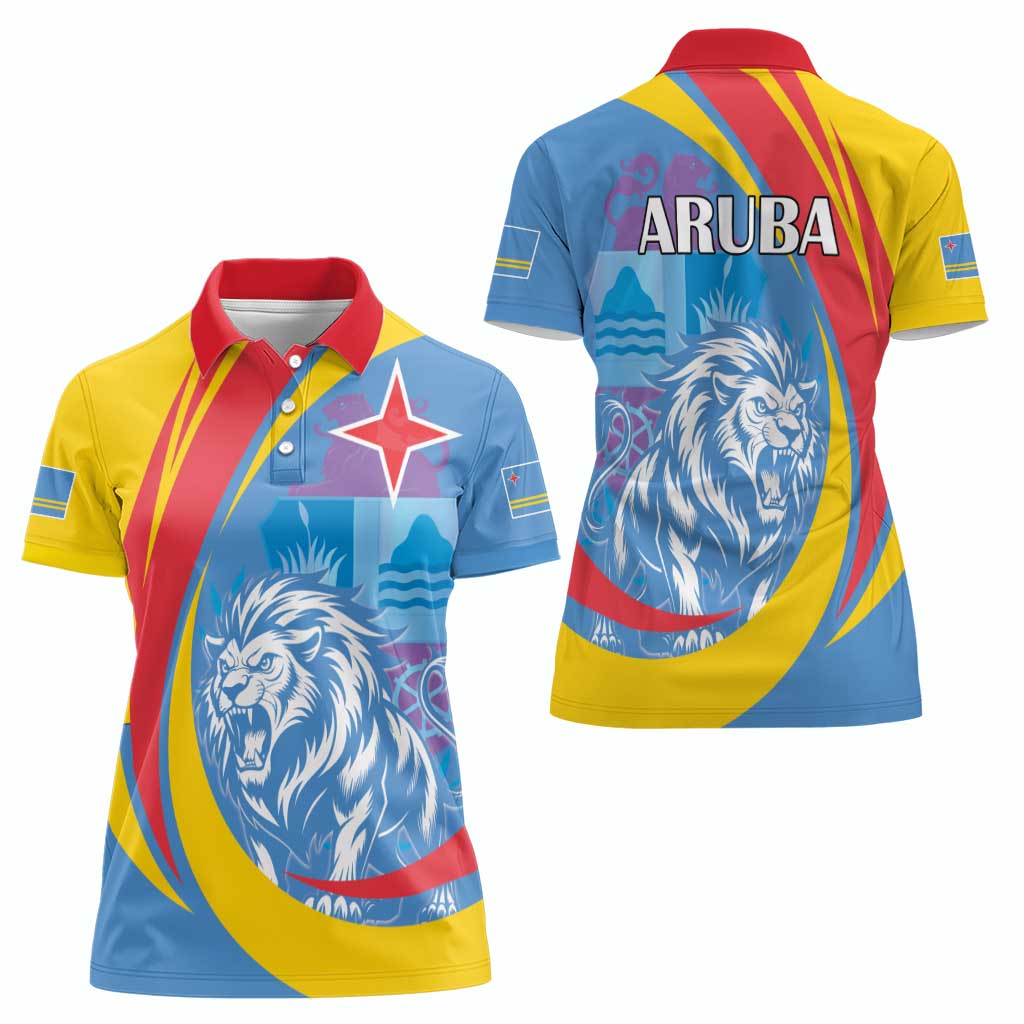 Aruba Lion Roaring Women Polo Shirt With Coat Of Arms - Wonder Print Shop