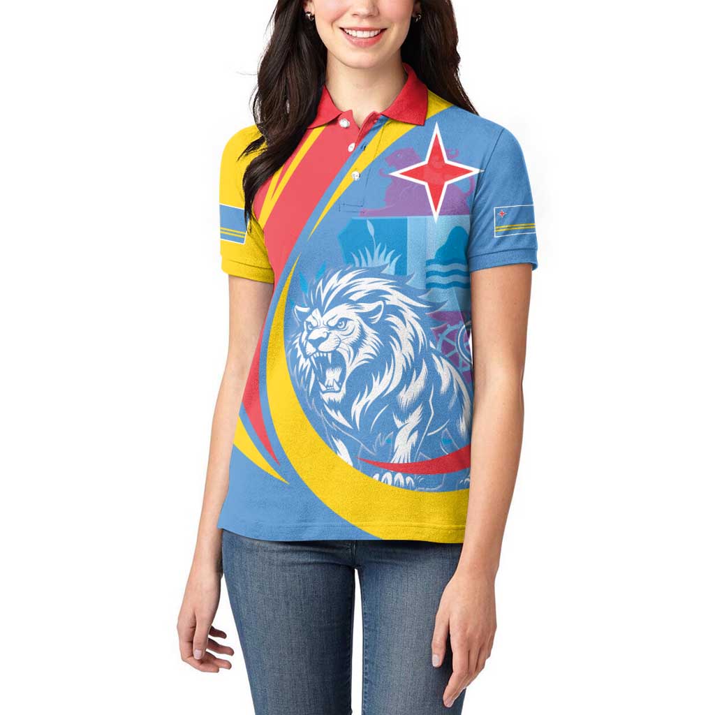 Aruba Lion Roaring Women Polo Shirt With Coat Of Arms - Wonder Print Shop