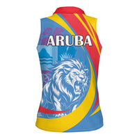 Aruba Lion Roaring Women Sleeveless Polo Shirt With Coat Of Arms - Wonder Print Shop