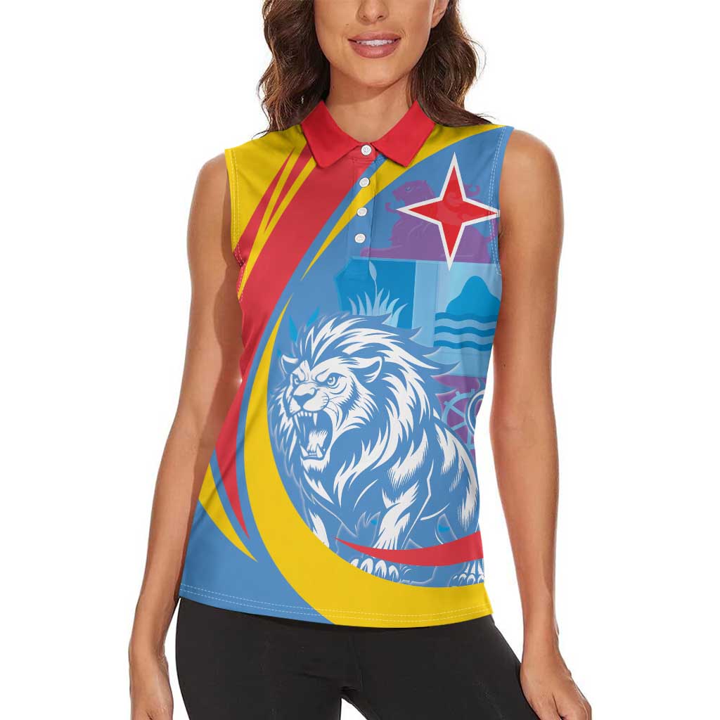 Aruba Lion Roaring Women Sleeveless Polo Shirt With Coat Of Arms - Wonder Print Shop