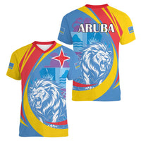 Aruba Lion Roaring Women V-Neck T-Shirt With Coat Of Arms - Wonder Print Shop