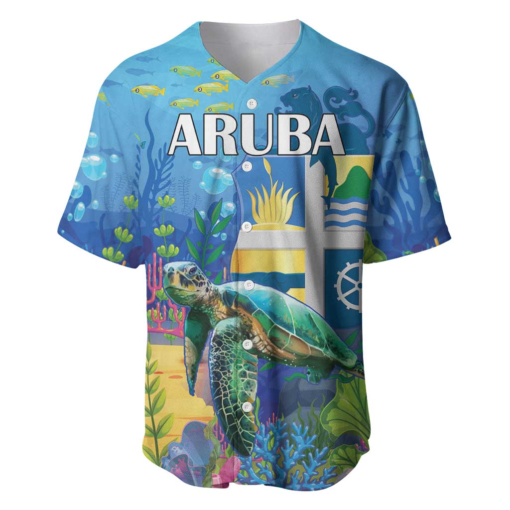 Aruba Sea Turtle Baseball Jersey Underwater Landscape - Wonder Print Shop