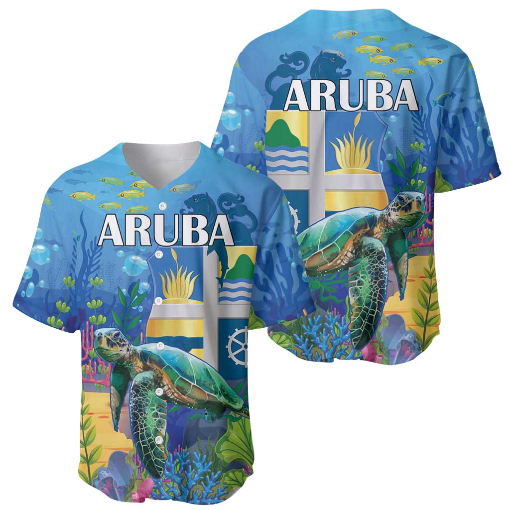 Aruba Sea Turtle Baseball Jersey Underwater Landscape - Wonder Print Shop