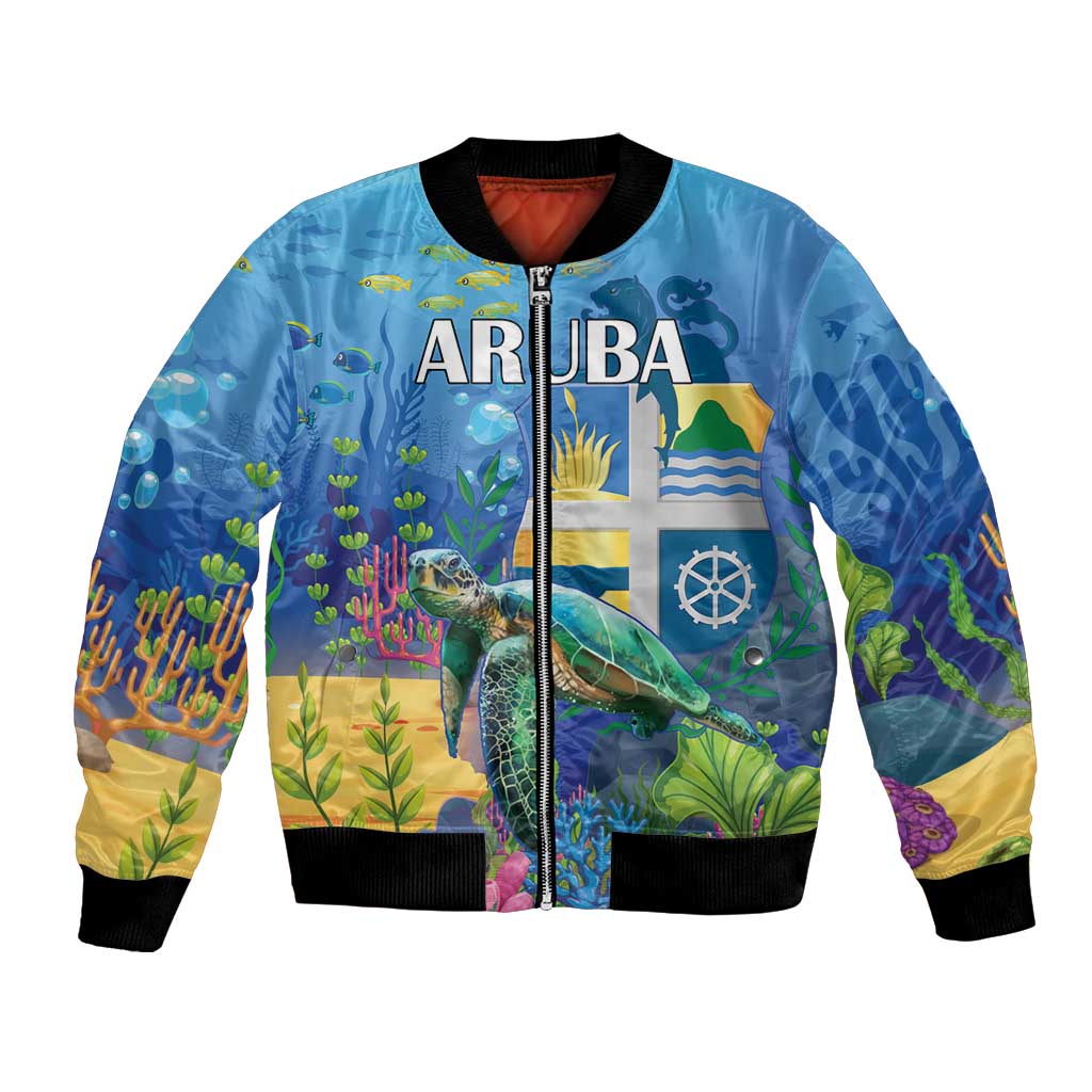 Aruba Sea Turtle Bomber Jacket Underwater Landscape - Wonder Print Shop