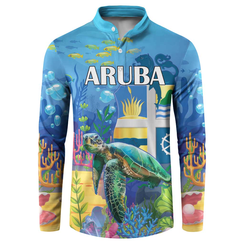 Aruba Sea Turtle Button Sweatshirt Underwater Landscape - Wonder Print Shop