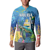 Aruba Sea Turtle Button Sweatshirt Underwater Landscape - Wonder Print Shop