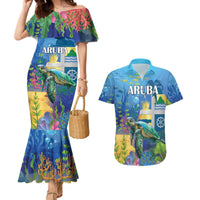 Aruba Sea Turtle Couples Matching Mermaid Dress and Hawaiian Shirt Underwater Landscape - Wonder Print Shop