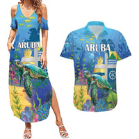 Aruba Sea Turtle Couples Matching Summer Maxi Dress and Hawaiian Shirt Underwater Landscape - Wonder Print Shop